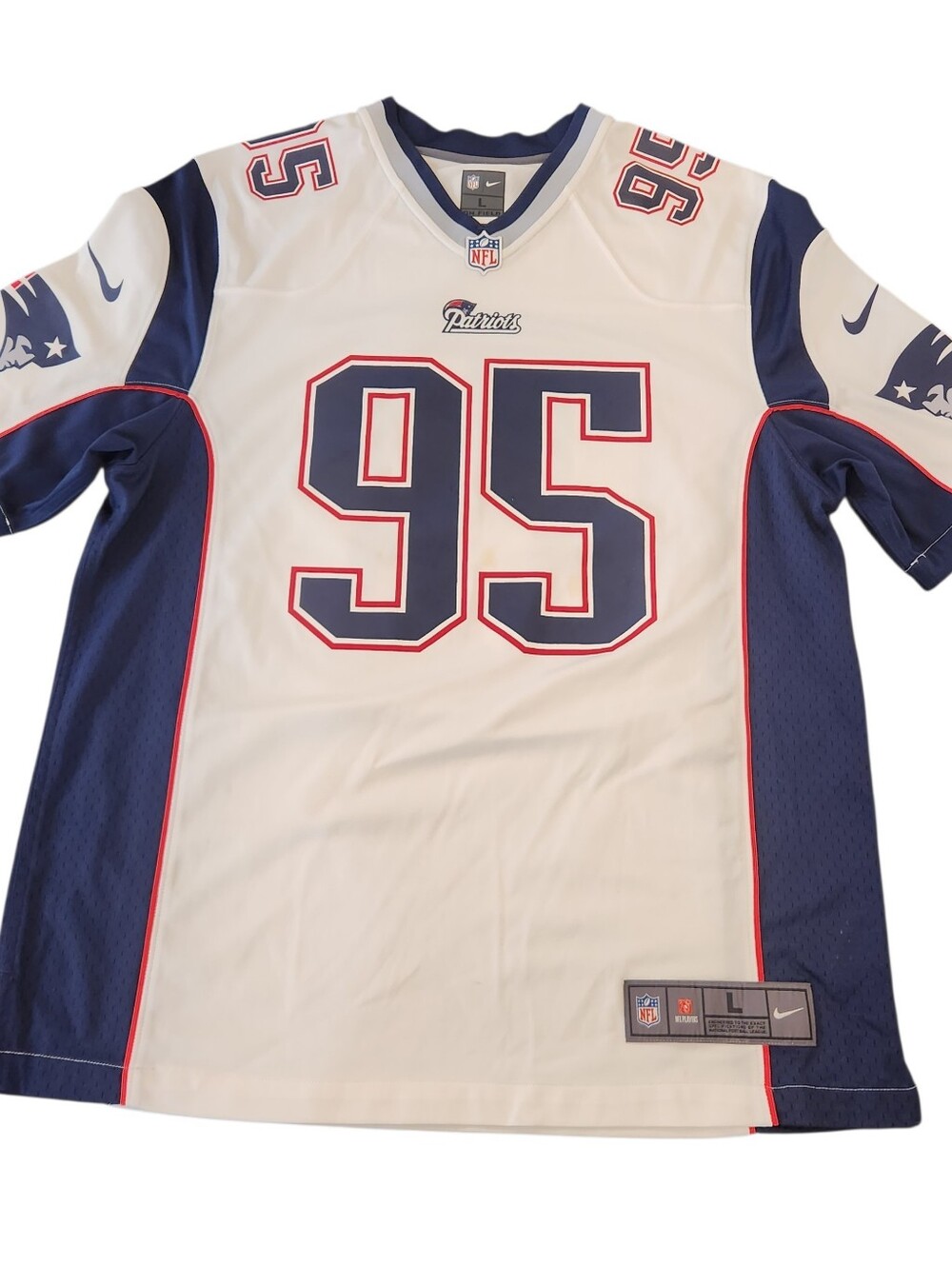 Chandler Jones #95 New England Patriots Nike On Field Game Jersey Men's L White